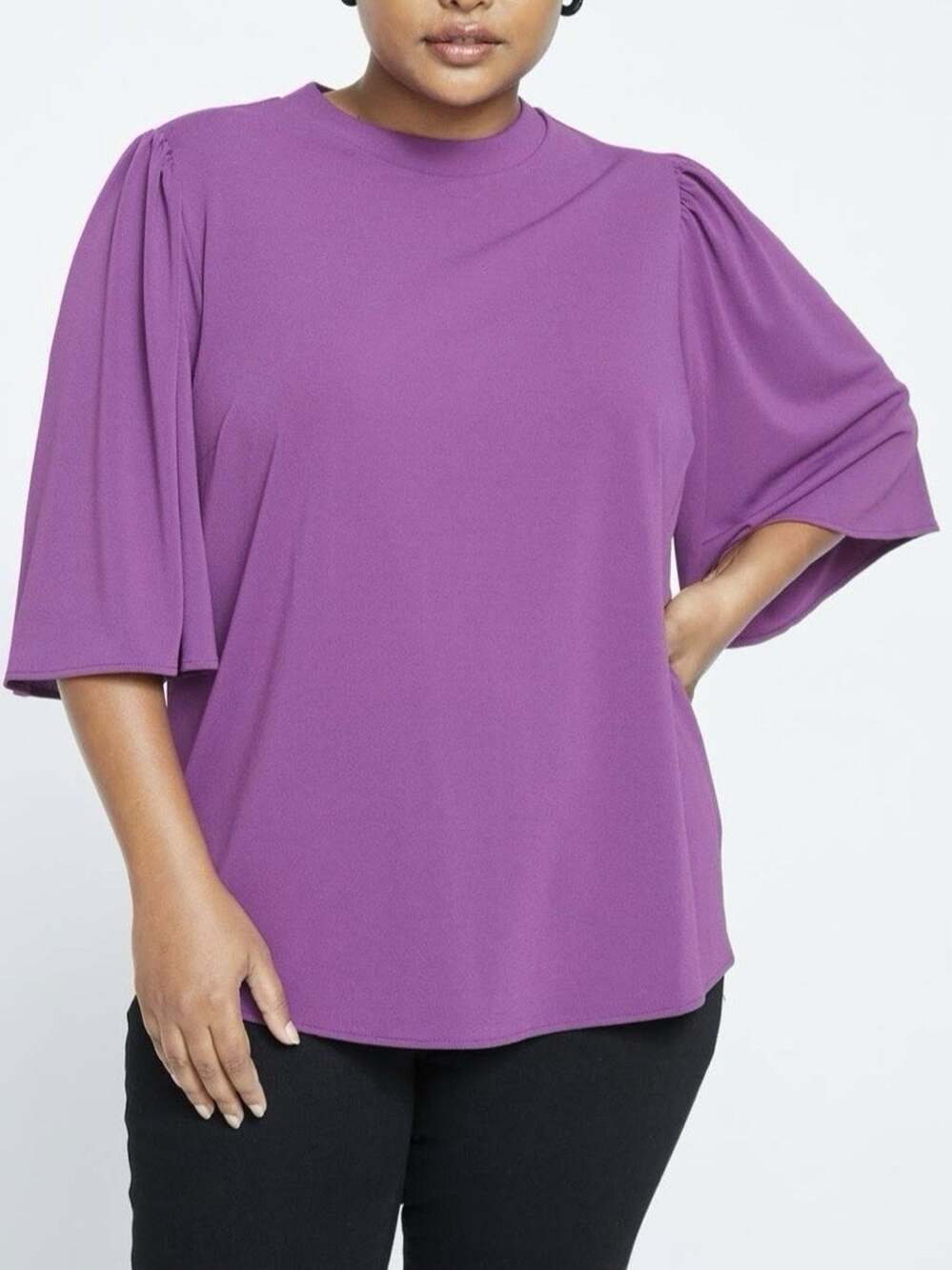 Universal Standard Capelet Blouse 3XL High Mock Neck Relaxed Drape Purple